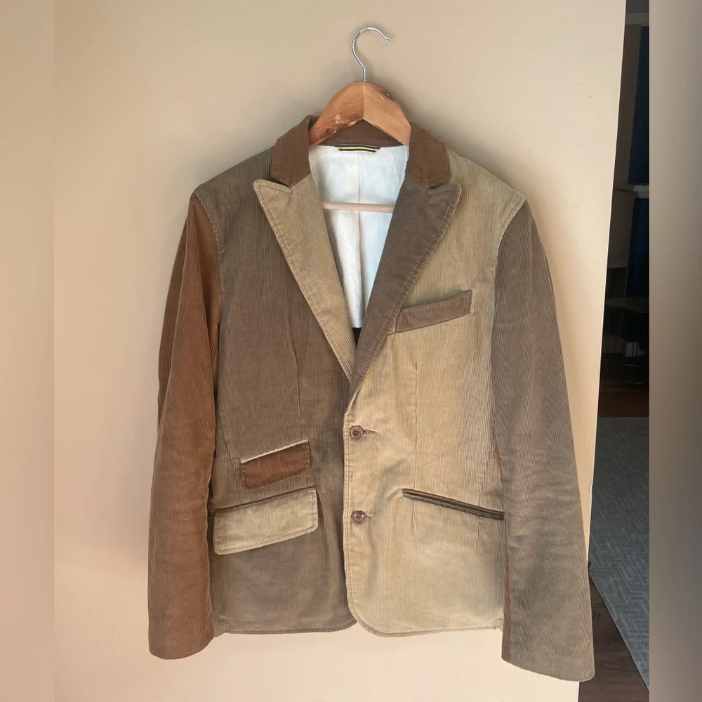 Mark McNairy Mens Corduroy Patchwork Blazer Jacket Size 38 Brown Tones USA #